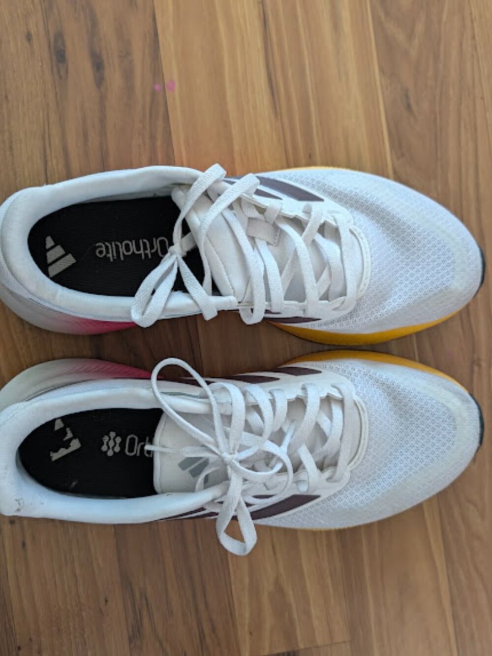 Adidas Women’s Running Shoes White Pink Yellow Ortholite | Size 8.5